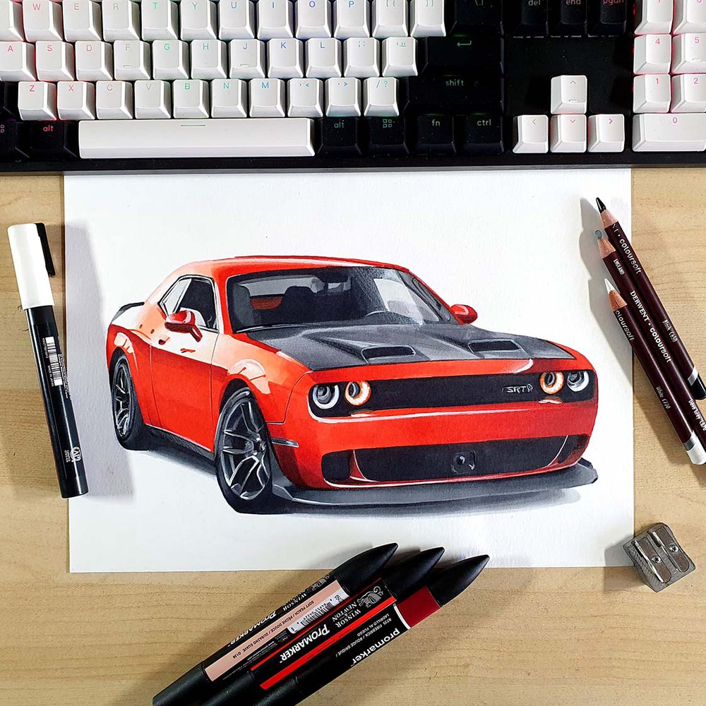 How to Draw a Dodge Challenger SRT Hellcat | Easy Step-by-Step Tutorial